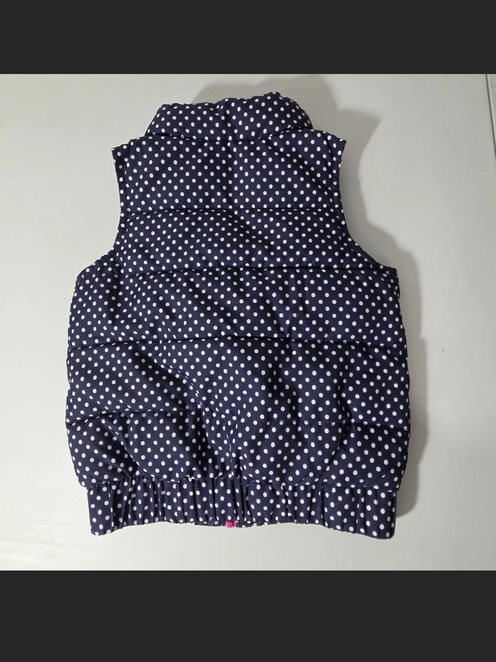 Girls Navy Polka Dot Puffer Vest with Pink Zip